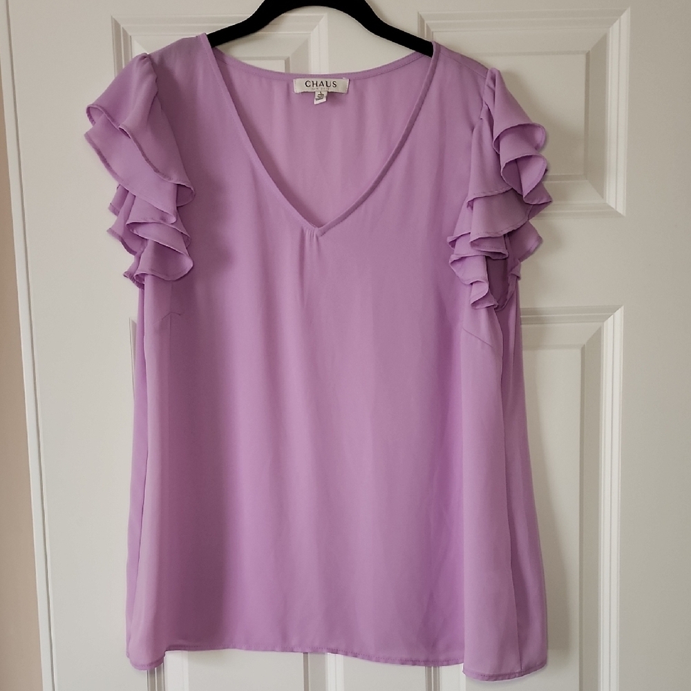 Chaus Lavender Ruffle Sleeve Blouse